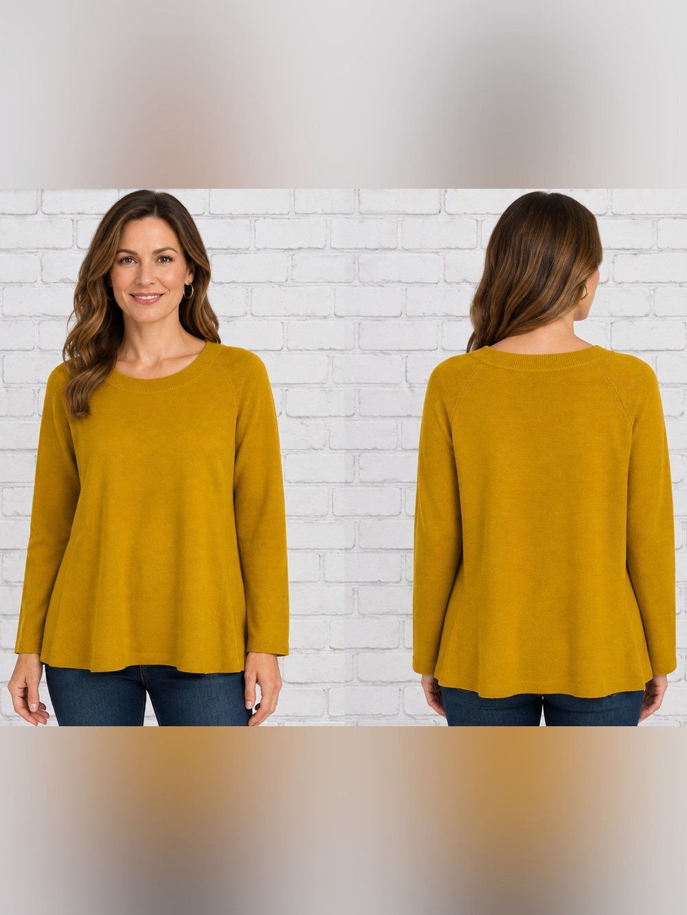 Eileen Fisher NEW Jewel Neck Knit Sweater Size L Organic Cotton Mustard Yellow